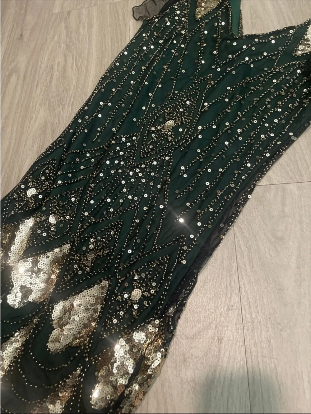 Emerald Green and Gold Beaded Evening Dress - Picture 2 of 2
